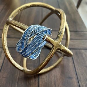 Boho Wrap Bead Bracelet Blue and Silver Beads